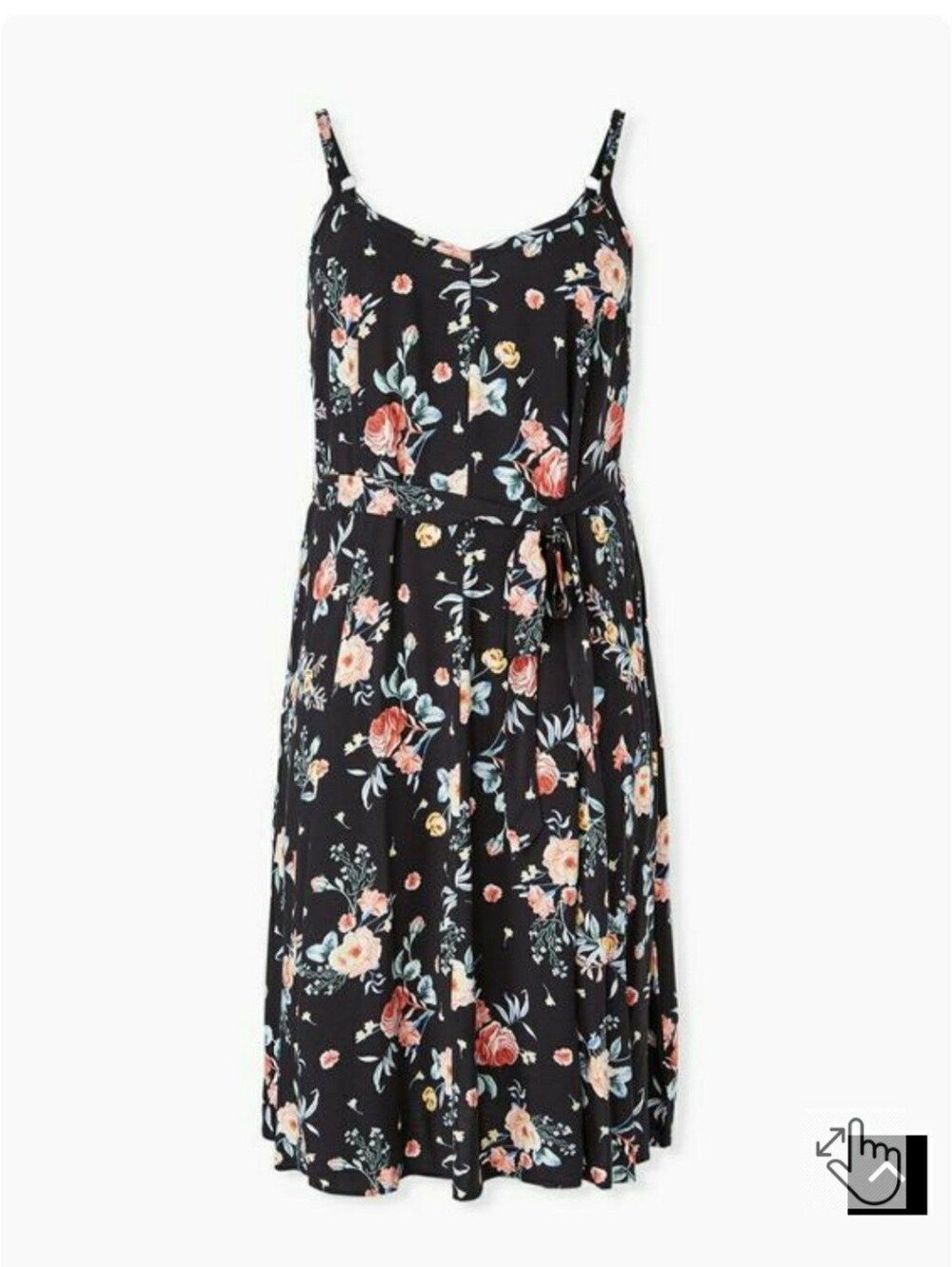 Torrid Midi Challis Trapeze Floral Spaghetti-Strap Midi Dress -Black Floral